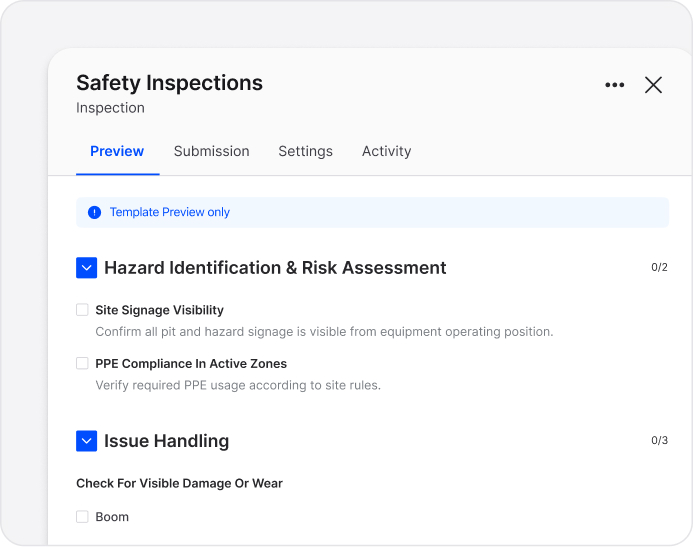 Safety templates for inspections, hazards & incidents